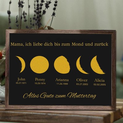 Benutzerdefinierte Mondphase Rahmen mit Kindernamen für Muttertag Familie Geschenk