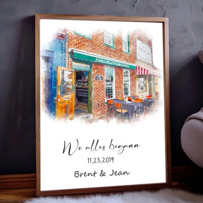 Benutzerdefinierte Aquarell Haus Hand gemalt Porträt von Foto für Valentinstag Jahrestag Geschenk