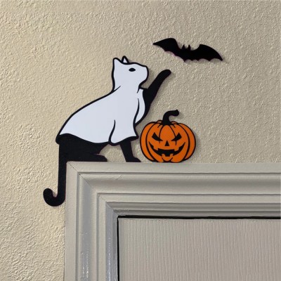 Halloween Schwarzer Geist Katze Tür Topper Ecke Zeichen Mantel Regal Home Decor