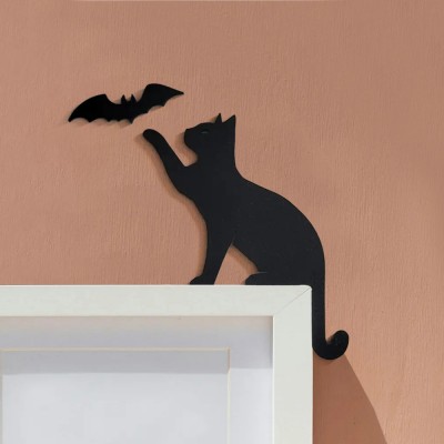 Halloween Schwarze Katze Tür Topper Ecke Zeichen Mantel Regal Home Decor
