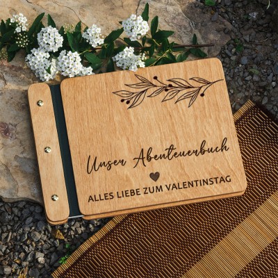 Unsere hölzerne Abenteuer Buch personalisierte Leder Fotoalbum für Valentinstag Jahrestag Geschenkideen
