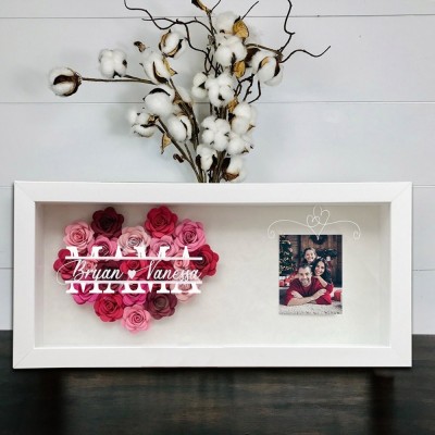 Benutzerdefinierte Mama Blume Schattenbox mit Kindern Namen und Foto für Weihnachtsgeschenk