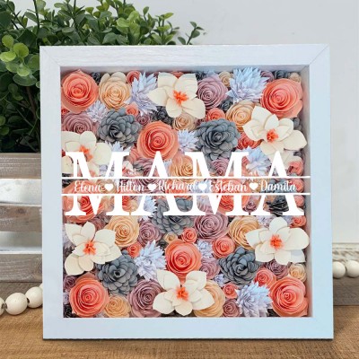 Benutzerdefinierte Mama Blume Schatten Box mit Kindernamen für Muttertag Geschenk
