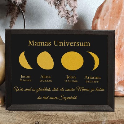 Benutzerdefinierte Mondphase Rahmen mit Kindernamen für Muttertag Familie Geschenk