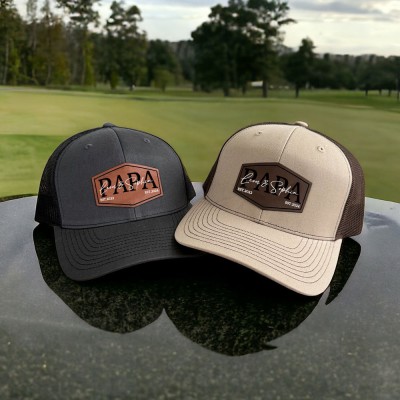 Personalisierte Papa-Mütze mit Lederaufnäher Baseballkappe