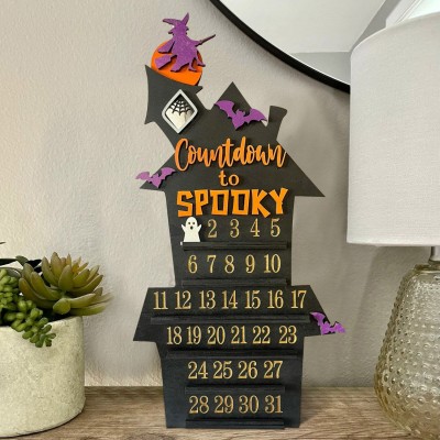 Countdown zu Halloween Kalender Holzschild mit beweglichem Geist