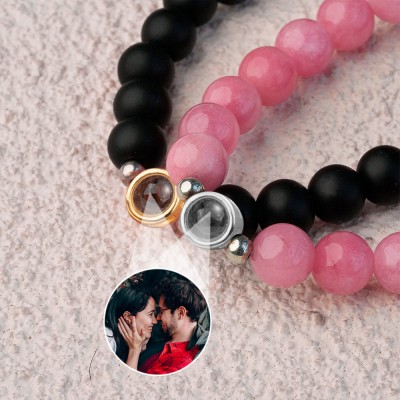 Personalisierte Foto Projektion Paar Armband mit Anfänglichen Magnetischen Herz Charme für Ehefrau Ehemann
