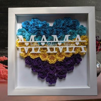 Benutzerdefinierte Mama Blume Schatten Box mit Kindernamen für Muttertag Geschenk