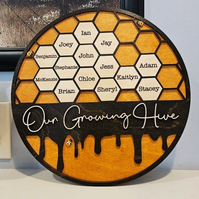 Personalisierte Bienenstock Familie Holz Zeichen für Oma Mom Weihnachtsgeschenk