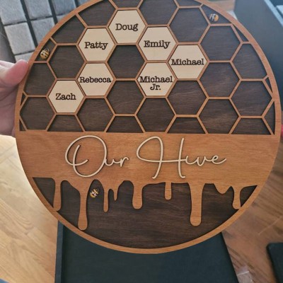 Personalisierte Bienenstock Familie Holz Zeichen für Oma Mom Weihnachtsgeschenk