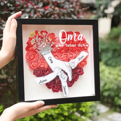 Personalisierte Blume Hand in Hand Oma Schattenbox mit Kindern Namen für Muttertag Geschenk