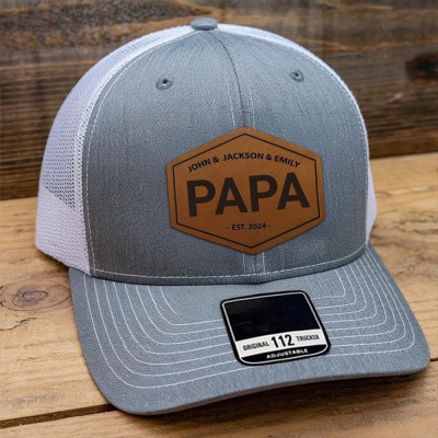 Personalisierte Papa-Mütze mit Lederaufnäher Baseballkappe