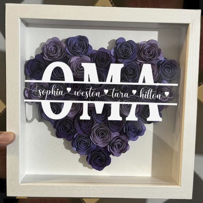 Benutzerdefinierte Oma Blume Schatten Box mit Enkelkinder Namen für Weihnachtsgeschenk