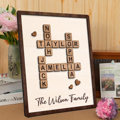 Individuelles Kreuzworträtsel Familien-Scrabble-Stein Namensschild aus Holz als Weihnachtsgeschenk oder Jubiläumsandenken