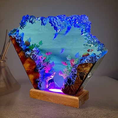 Ozean Meerjungfrau Harz Holz Kunst Lampe