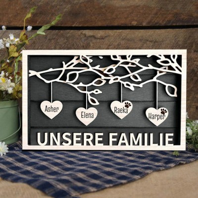 Personalisierte Familie Baum Holzrahmen Zeichen mit Kindern Namen für Weihnachten Familie Geschenk