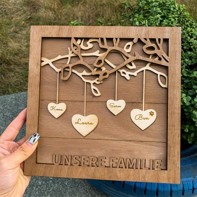 Personalisierte Familie Baum Holzrahmen Zeichen mit Kindern Namen für Weihnachten Familie Geschenk