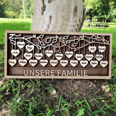 Personalisierte Familie Baum Holzrahmen Zeichen mit Kindern Namen für Weihnachten Familie Geschenk