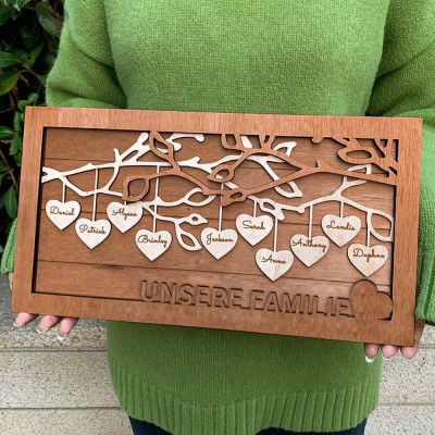 Personalisierte Familie Baum Holzrahmen Zeichen mit Kindern Namen für Weihnachten Familie Geschenk