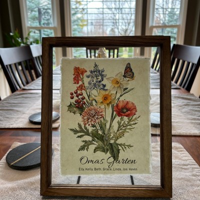 Benutzerdefinierte Omas Garten Geburt Blume Familie Blumenstrauß Rahmen Antike Home Art für Weihnachtsgeschenk