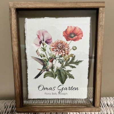 Benutzerdefinierte Omas Garten Geburt Blume Familie Blumenstrauß Rahmen Antike Home Art für Weihnachtsgeschenk
