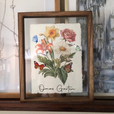 Personalisierte Omas Garten Geburt Blume Familie Blumenstrauß Rahmen Antike Home Art für Weihnachtsgeschenk