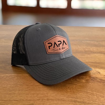 Personalisierte Papa-Mütze mit Lederaufnäher Baseballkappe