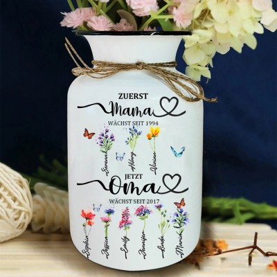 Erste Mama jetzt Oma personalisierte Geburt Blumenvase mit Kindern Namen für Weihnachten Geschenkideen
