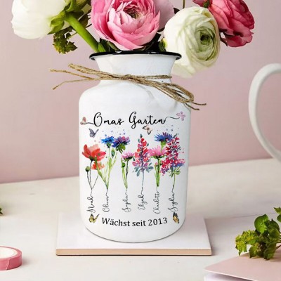 Personalisierte Omas Garten Geburt Monat Blumenvase für Weihnachten Geschenkideen