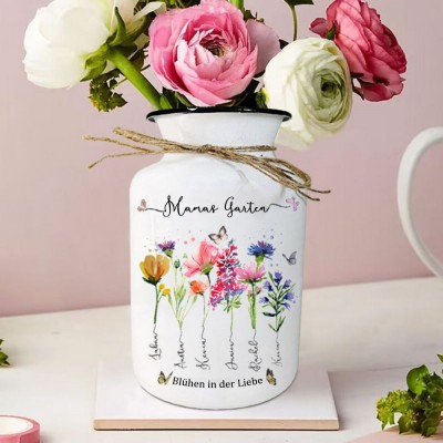 Benutzerdefinierte Mama's Garden Geburt Monat Blumenvase für Weihnachten Geschenkideen