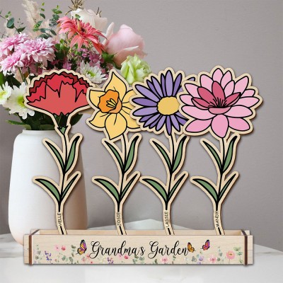 Benutzerdefinierte Holz Geburt Blume Großmutters Garten Home Decor für Familie Weihnachtsgeschenk