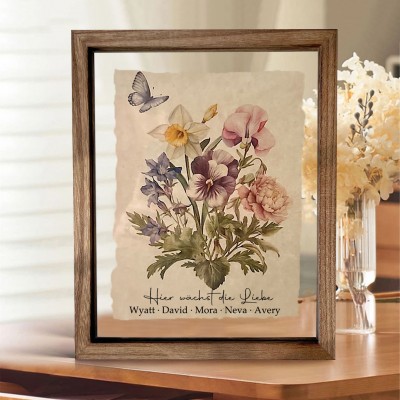 Benutzerdefinierte Geburt Blume Familie Bouquet Frame Antike Home Art für Mama Oma Weihnachtsgeschenk