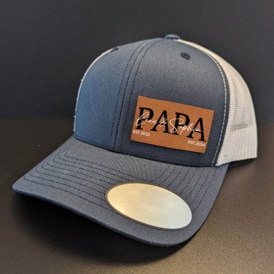 Personalisierte Papa-Mütze mit Lederaufnäher Baseballkappe