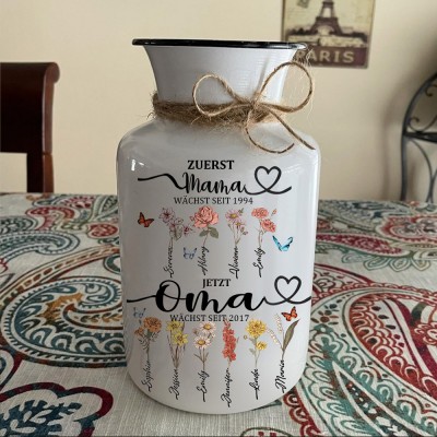 Benutzerdefinierte erste Mama jetzt Oma Vase mit Kindern Geburt Monat Blume und Name für Mama Oma Muttertag Geschenk