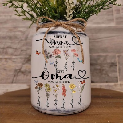 Benutzerdefinierte Erste Mama jetzt Oma Vase mit Kindern Geburtsmonat Blume und Name für Mama Oma Muttertag Geschenk