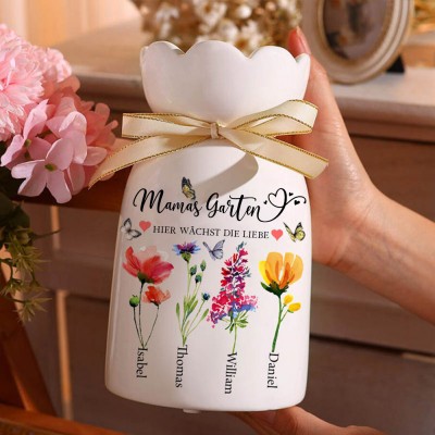 Individuelle Mama's Garden Geburtsmonat Blumenvase mit Kindernamen für Mama Oma Geburtstag Muttertag Geschenk