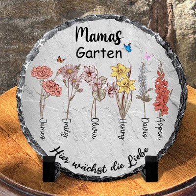 Personalisierte Mamas Garten Stein mit Enkelkinder Geburt Monat Blume und Name für Mama Oma Muttertag Geburtstag Geschenk