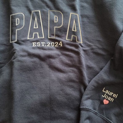 Benutzerdefinierte Papa Bestickt Sweatshirt Hoodie mit Kindern Name auf Ärmel für Vatertag Geschenk
