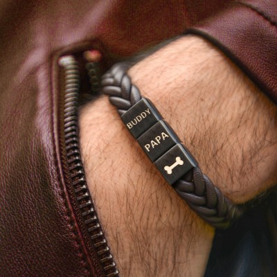 Benutzerdefinierte Männer graviert Armband mit Pet Paws für Tierliebhaber Daddy Vatertag