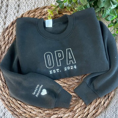 Benutzerdefinierte Opa Bestickt Sweatshirt Hoodie mit Kindern Namen auf Ärmel für Vatertag Geschenk