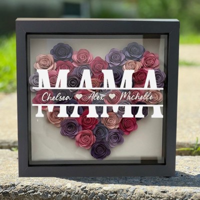 Benutzerdefinierte Mama Blume Schatten Box mit Kindernamen für Muttertag Geschenk