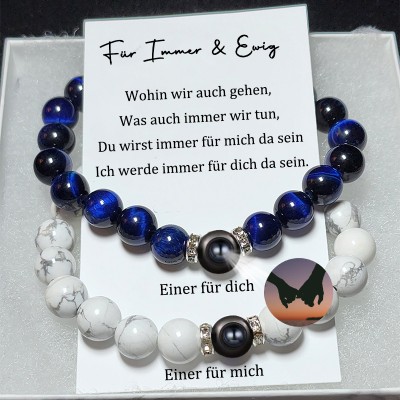 Personalisierte Passende Perlen Magnetische Armbänder mit Bild im Inneren für Paar Hochzeit Geschenke