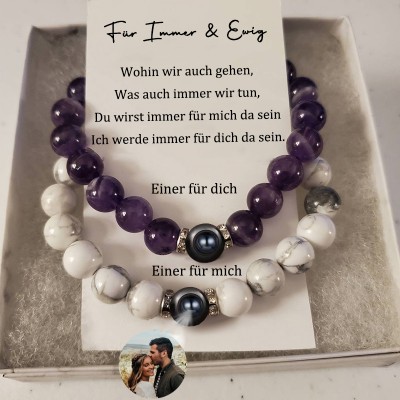 Benutzerdefinierte Satz von 2 magnetischen Paar Armband mit Bild im Inneren für ihn ihr Jahrestag Geschenk