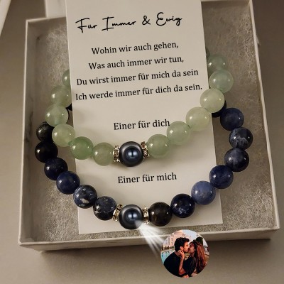 Satz von 2 personalisierte Projektion Perlen Magnetische Armbänder für Paare Geburtstag Geschenke