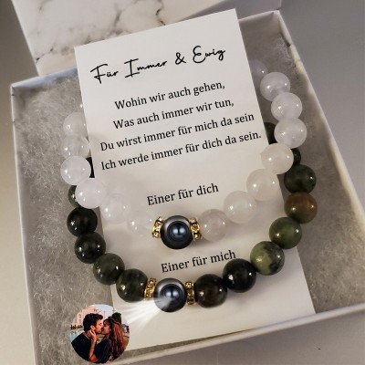 Personalisierte Long Distance Magnetic Couple Armband mit Einzigartigem Foto für ihn ihr Jahrestag