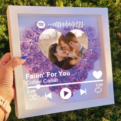 Personalisierte Herz Blume Schatten Box mit Paaren besonderes Lied für sie Valentinstag Jahrestag Geschenk
