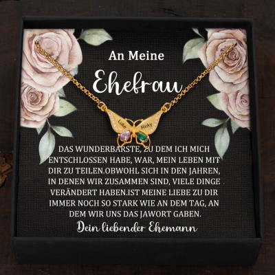 Personalisierte Schmetterlings-Namenskette mit Geburtssteinen für Paare