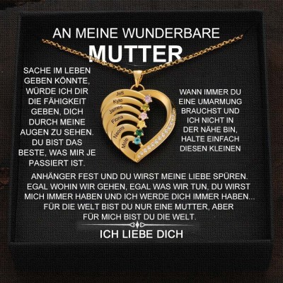 Individuelle Herz-Halsketten mit Namen und Geburtssteinen als Muttertagsgeschenk