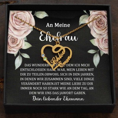 Benutzerdefinierte Paar Namen Herz Halskette mit Geburtssteinen Valentinstag Geschenke
