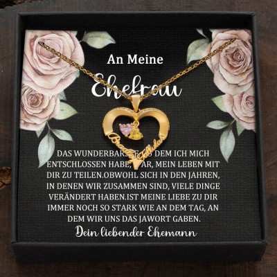Benutzerdefinierte Paar Namen Herz Halskette mit Geburtssteinen Valentinstag Geschenke